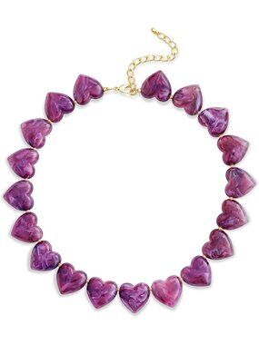 Women's Purple Acrylic Chunky Heart Choker Necklace Trendy Statement Jewelry